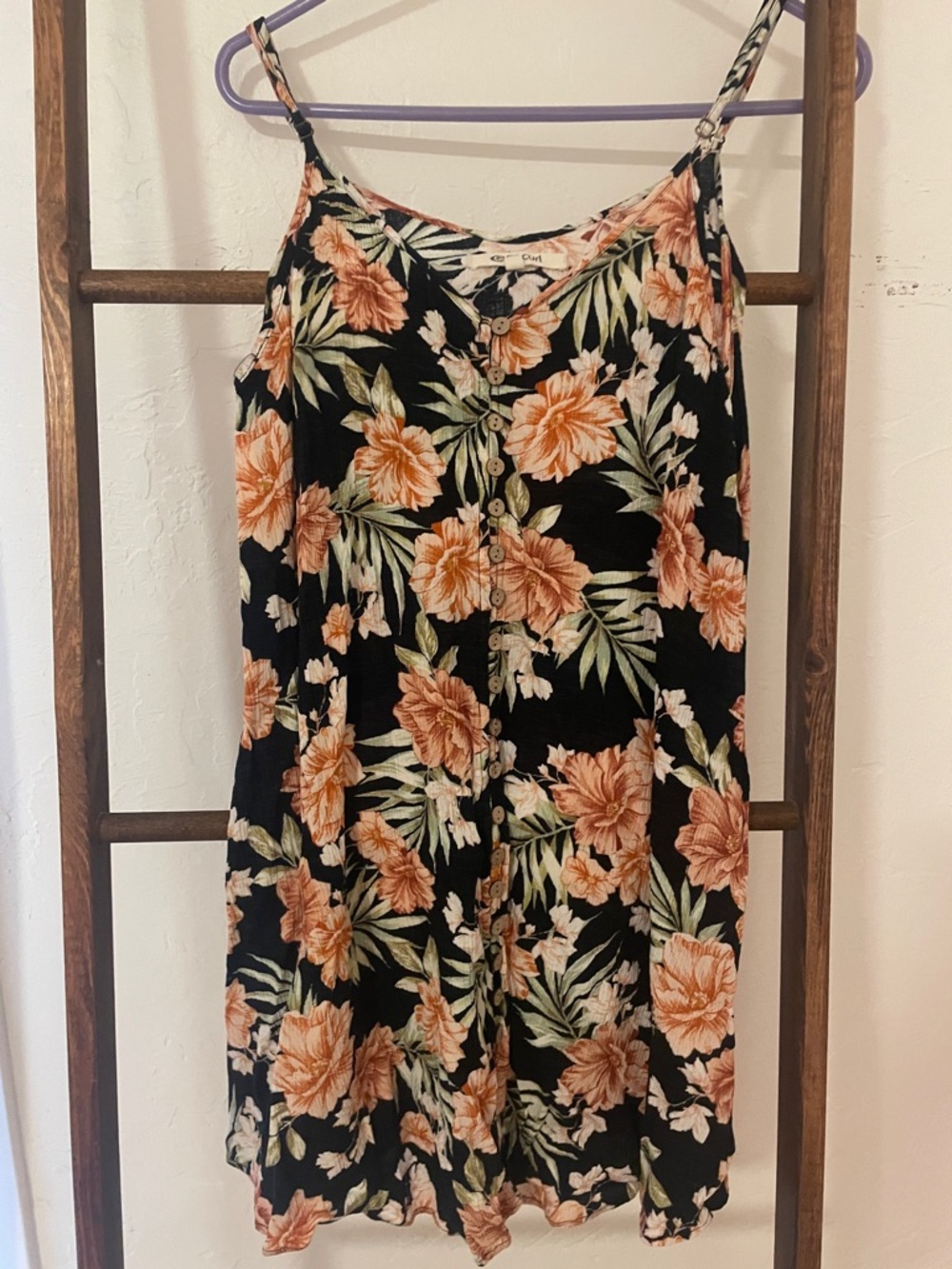 Rip Curl Floral Tank Dress/Coverup with Peach and Green